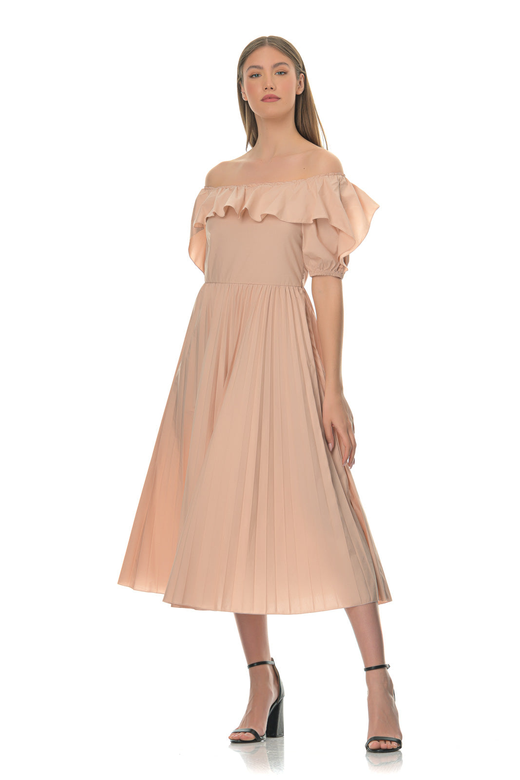Off-the-shoulder Ruffled Cotton Midi Dress