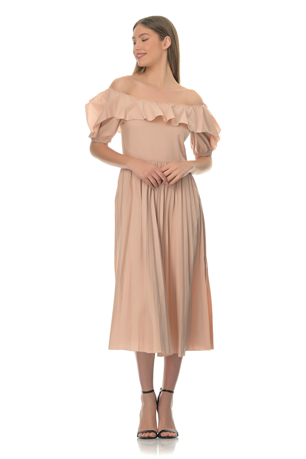 Off-the-shoulder Ruffled Cotton Midi Dress