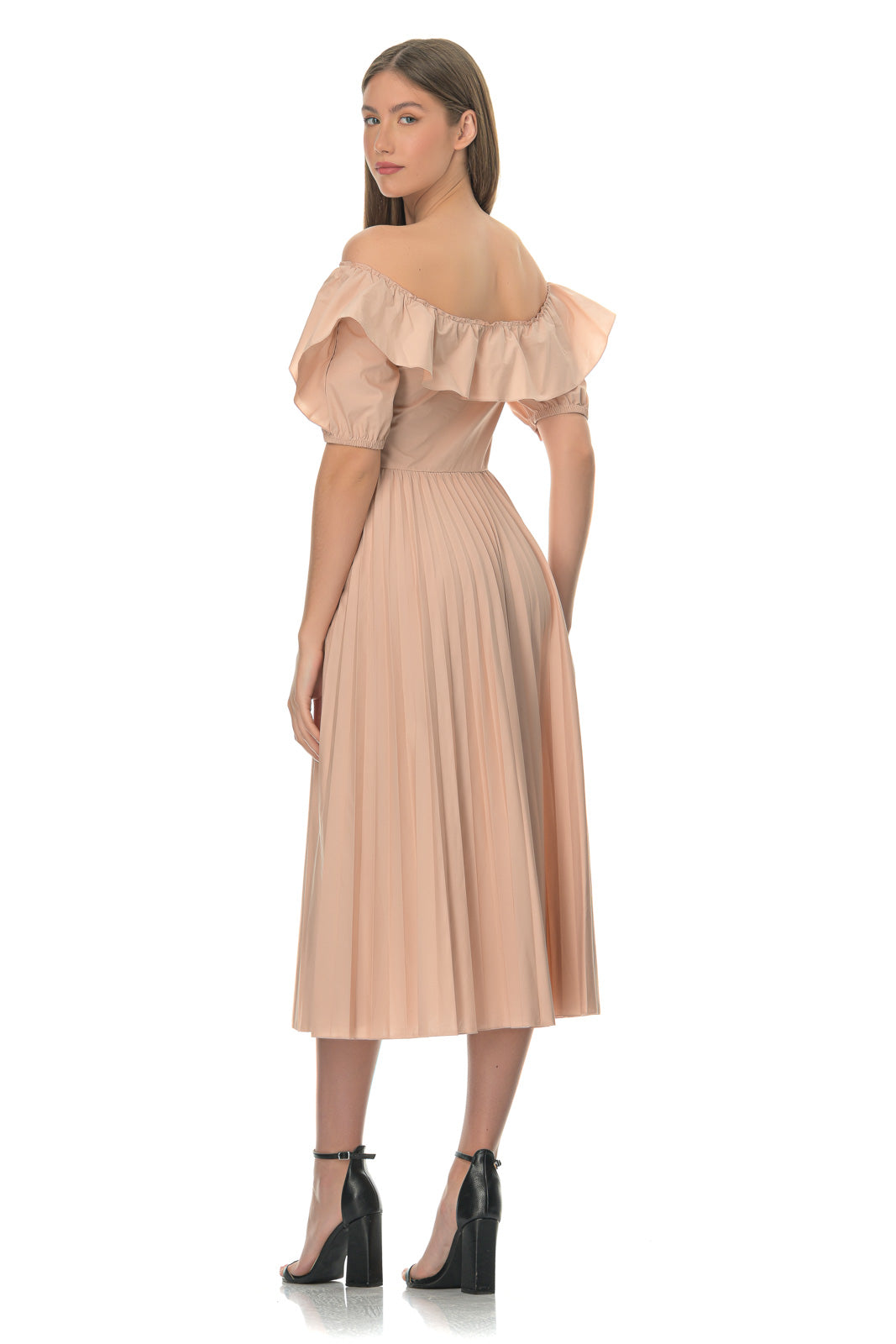 Off-the-shoulder Ruffled Cotton Midi Dress