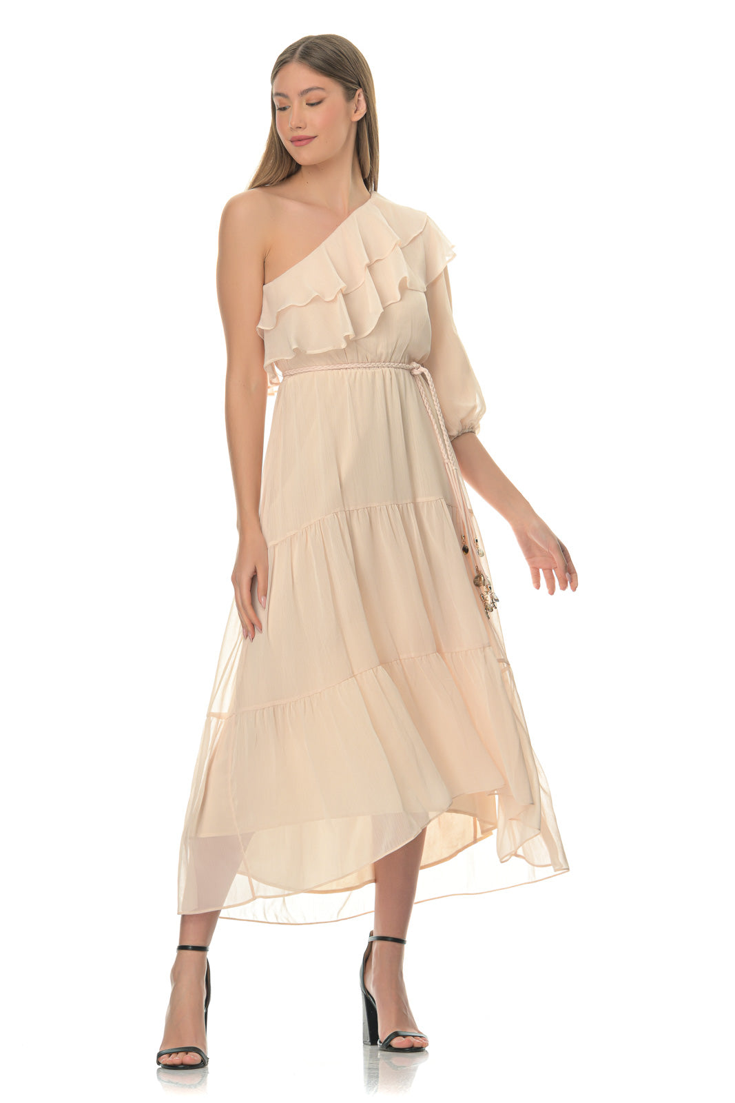 Racha One-shoulder Ruffled Georgette Midi Dress