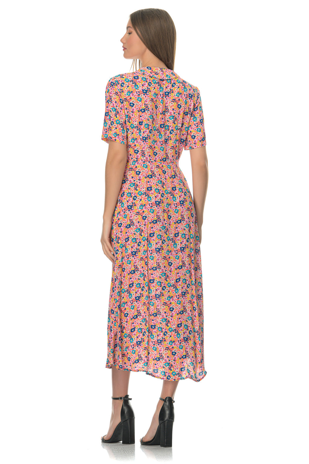 Emma Gathered Floral Crepe Shirt Dress