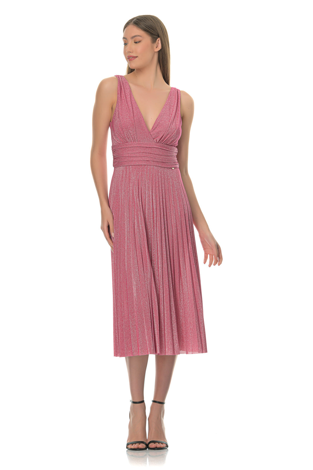 Pink Pleated Midi Dress