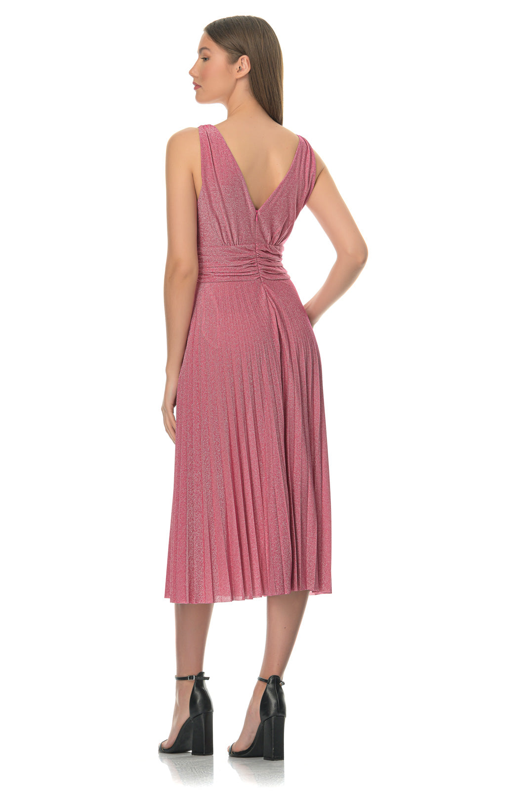 Pink Pleated Midi Dress