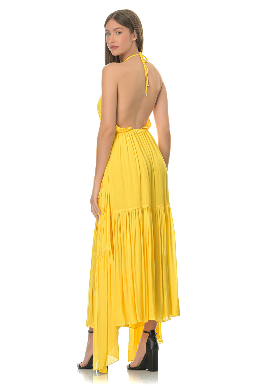 Yellow Backless Asymmetric Maxi Dress