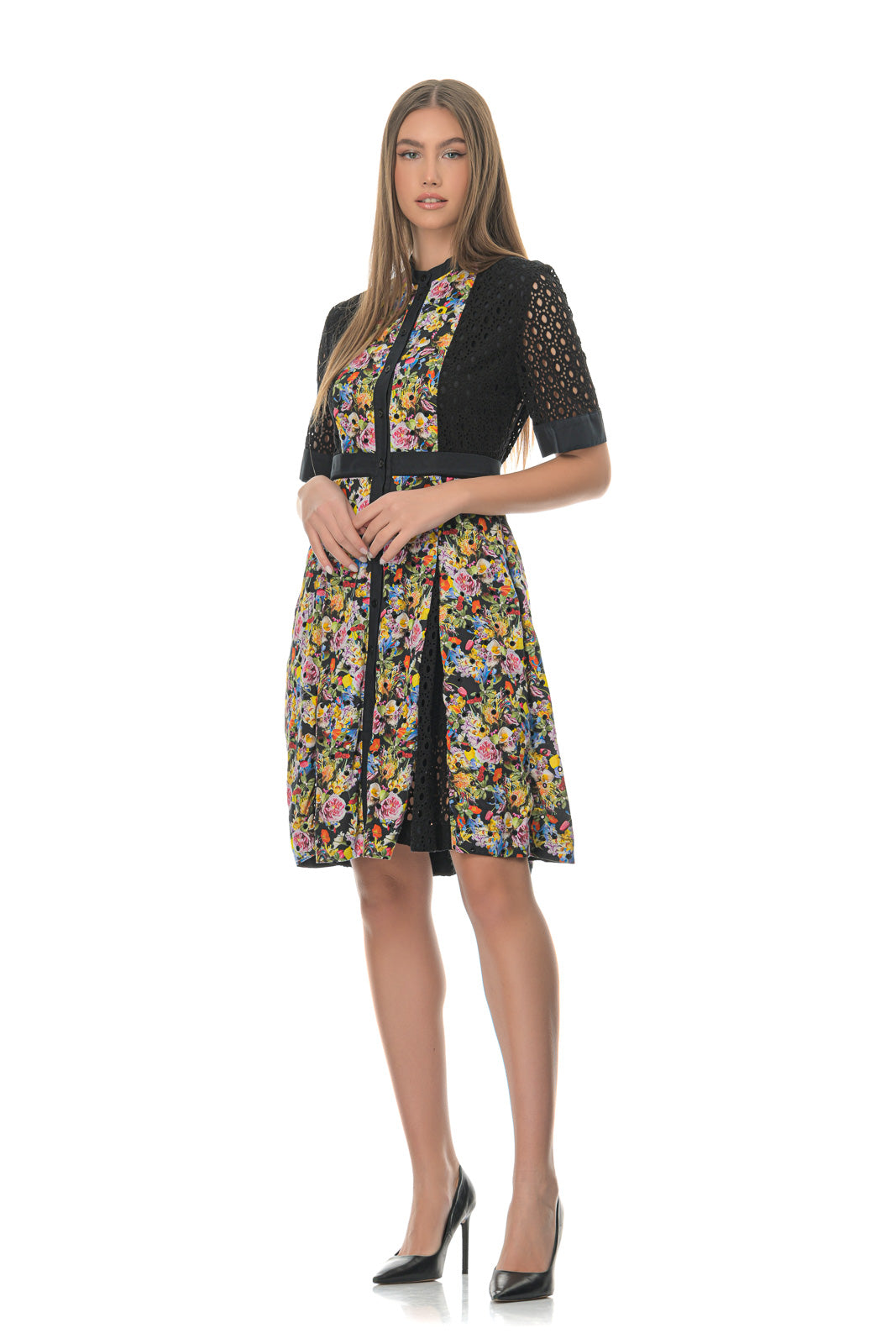 Caule Floral-Print Broderie-Anglaise Dress