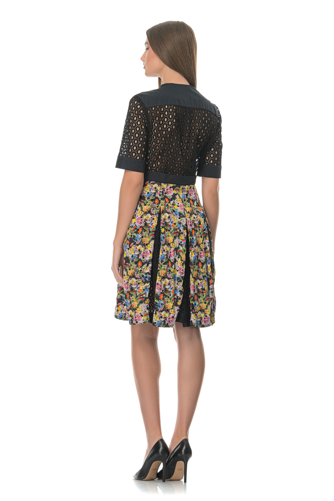 Caule Floral-Print Broderie-Anglaise Dress