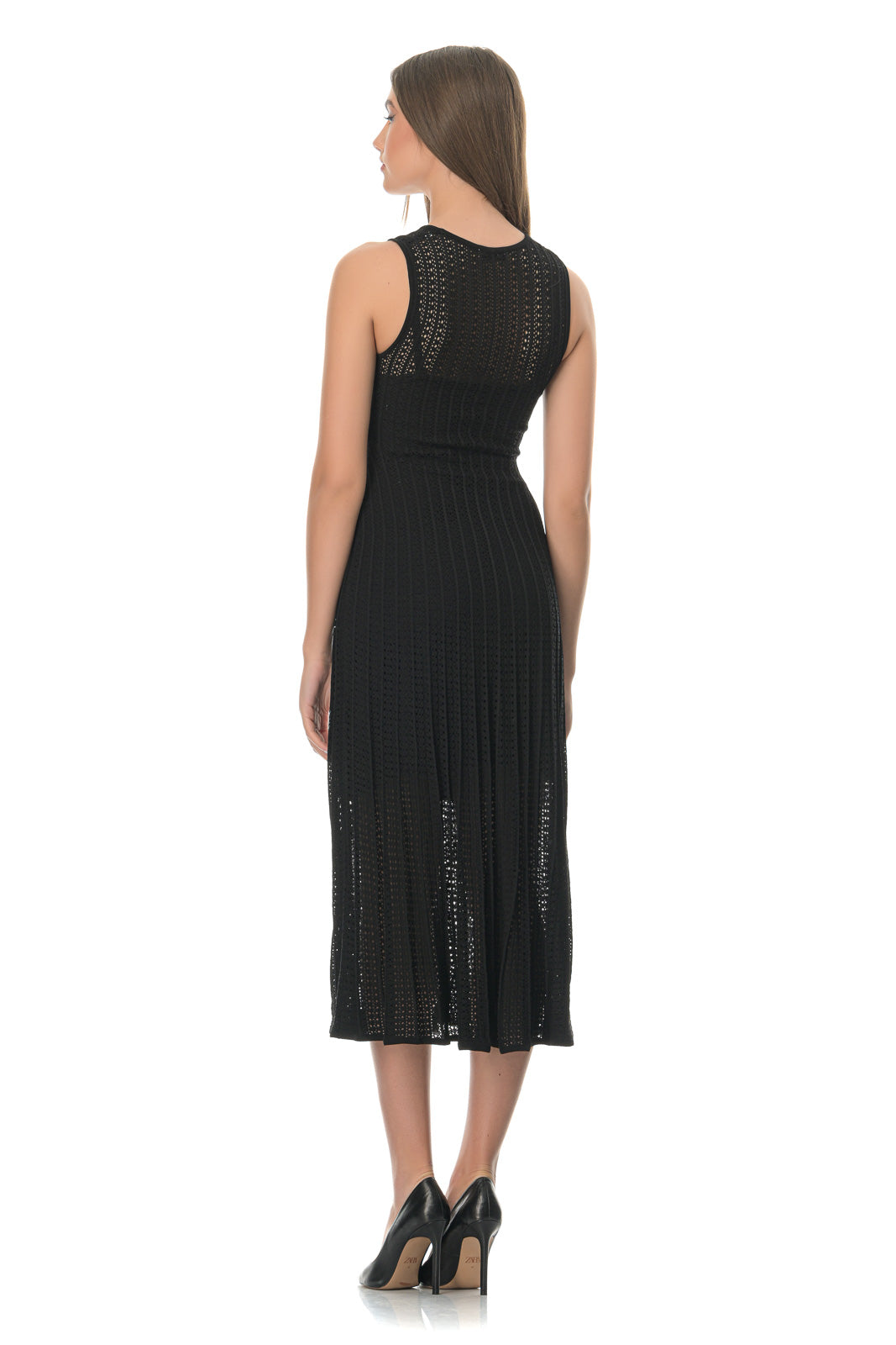 Black Crochet-knit Midi Dress