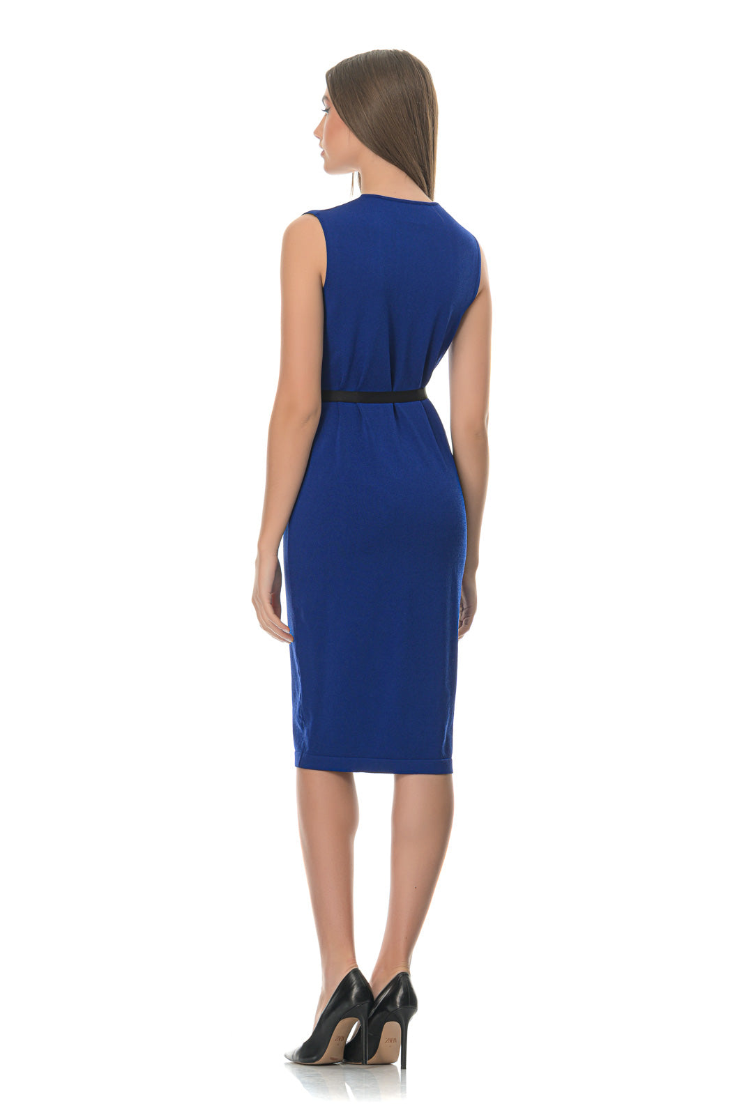 Blue Gathered Stretch-knit Dress