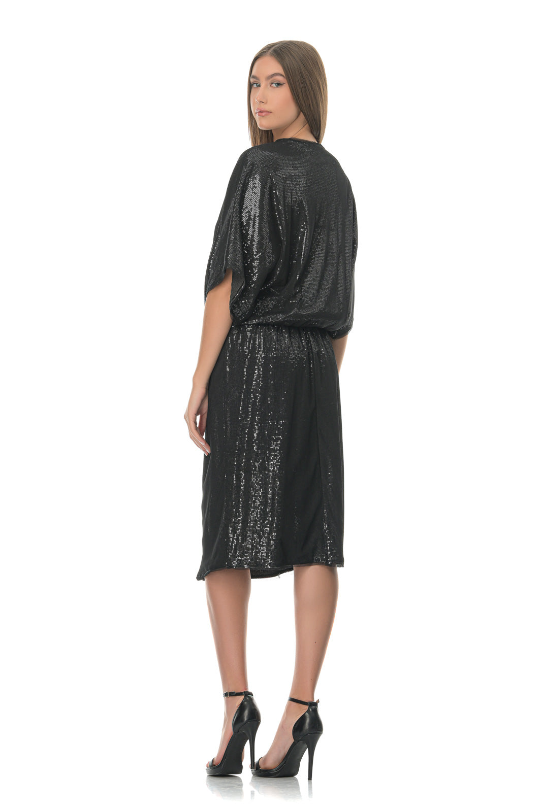 Black Sequined Wrap Midi Dress
