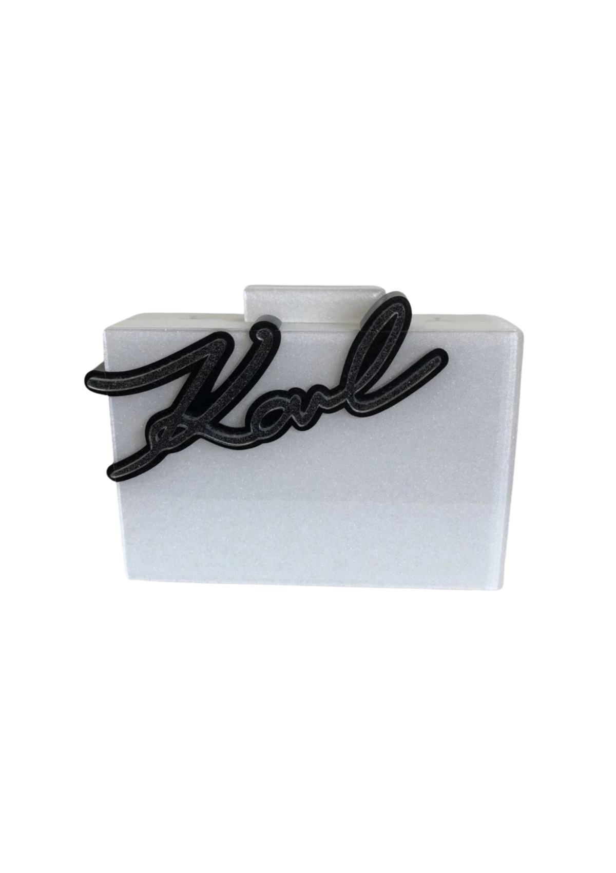 White Karl Acrylic Clutch Bag