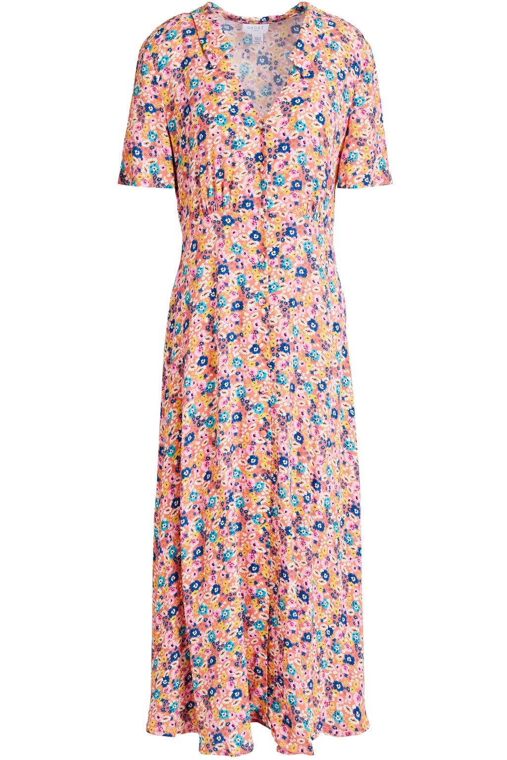 Emma Gathered Floral Crepe Shirt Dress