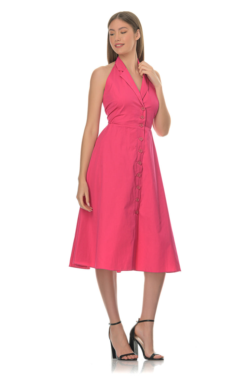 Open-back halter-neck midi dress