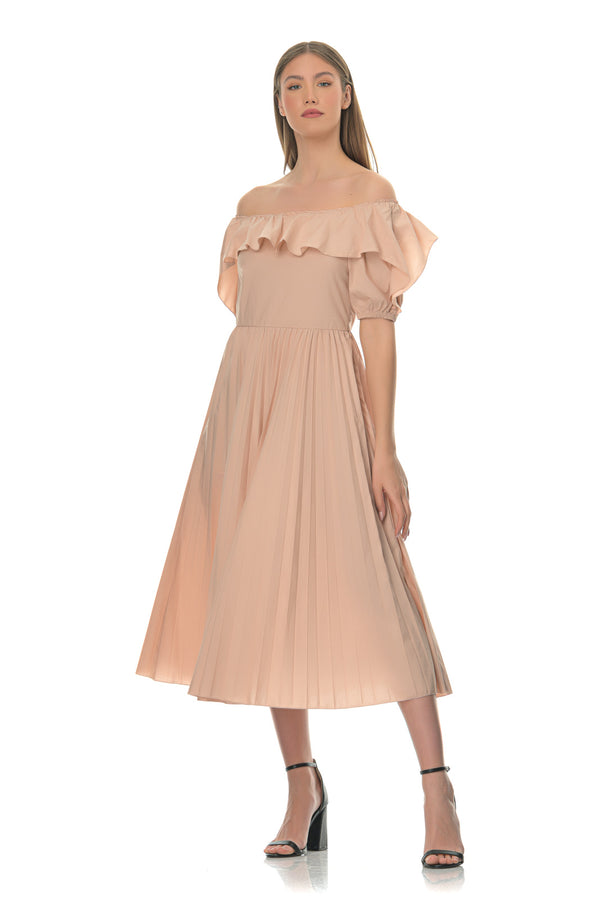 Off-the-shoulder ruffled cotton midi dress
