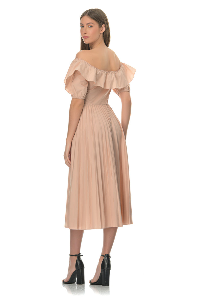 Off-the-shoulder ruffled cotton midi dress