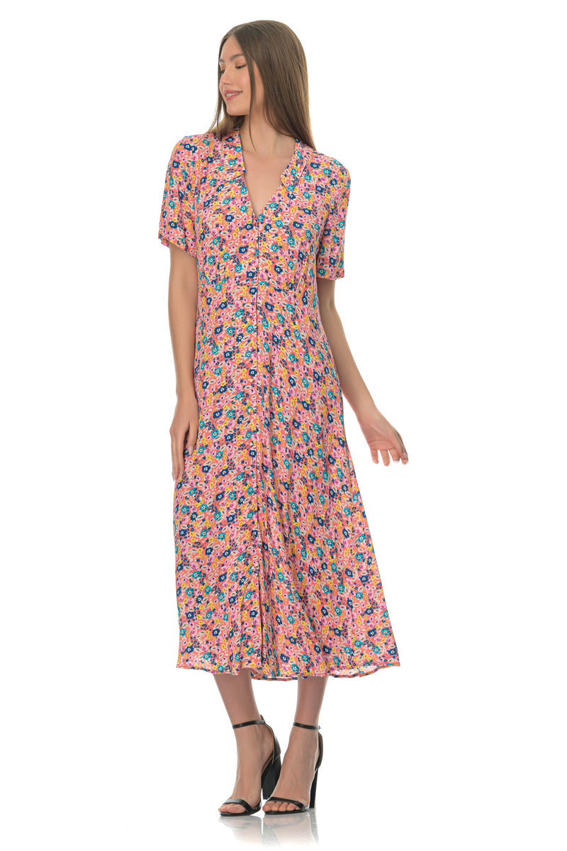Emma gathered floral crepe midi shirt dress