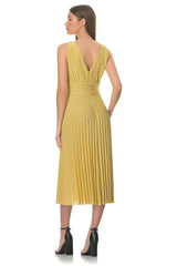 Yellow pleated midi dress