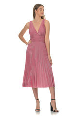 Pink pleated midi dress