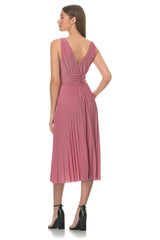 Pink pleated midi dress