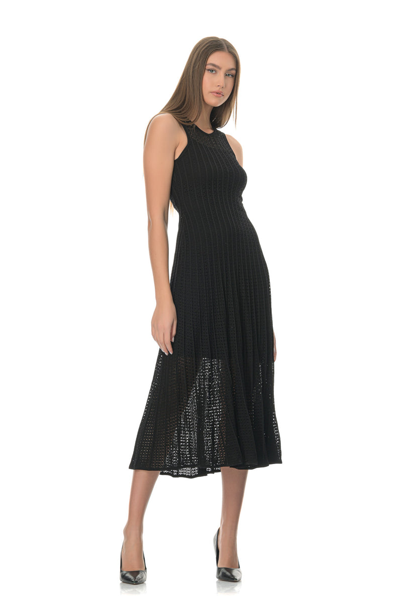 Black crochet-knit midi dress