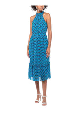 Blue floral crepe dress